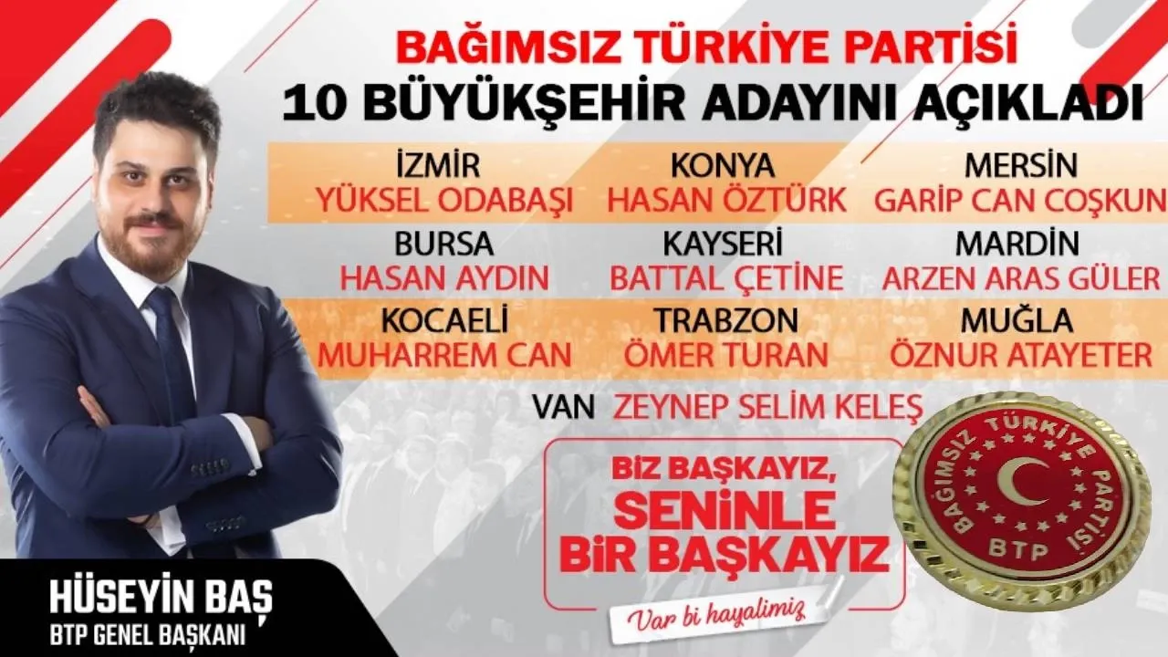 BTP, 10 Büyükşehir Belediye Başkan Adayını Açıkladı: İşte Partinin Yerel Seçim Stratejisi