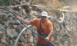 Deprem mağduru Malatyalı çift, Alanya'daki yangını söndürmek için ekiplere yardım ediyor