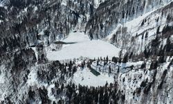 Artvin'de beyaz örtüyle kaplanan Borçka Karagöl havadan görüntülendi