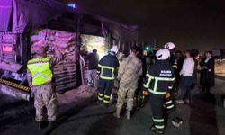 Mardin'de hayvan yemi yüklü tırın dorsesinde yangın çıktı