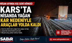 Kars'ta nisanda yağan kar nedeniyle araçlar yolda kaldı