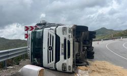 Manavgat'ta devrilen tırın sürücüsü yaralandı