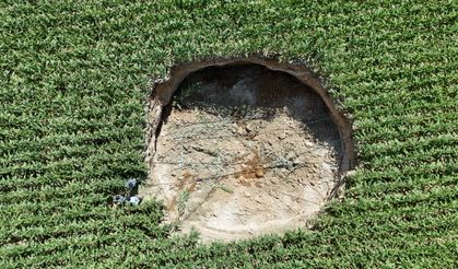 Karaman'da mısır tarlasında obruk oluştu