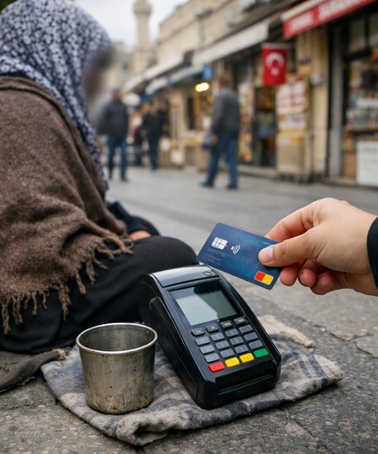 POS’lu dilenci şaşırttı