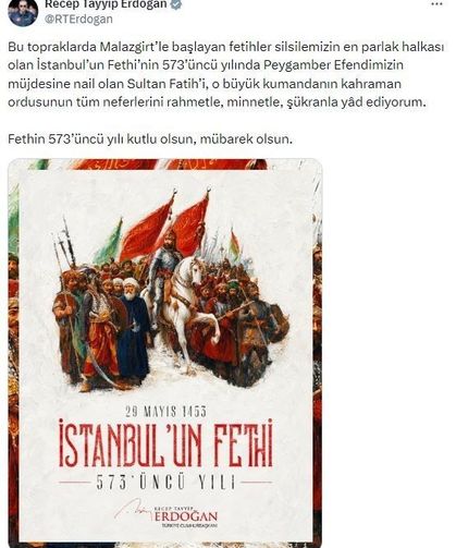 Erdoğan'dan Fetih Mesajı