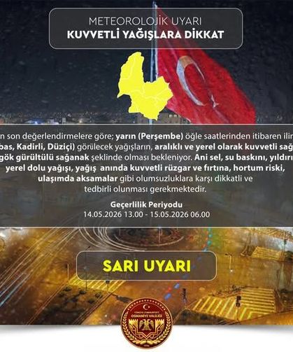 Osmaniye İçin Sağanak Alarmı