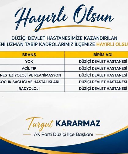 Düziçi Devlet Hastanesi'ne 5 Yeni Hekim Kadrosu