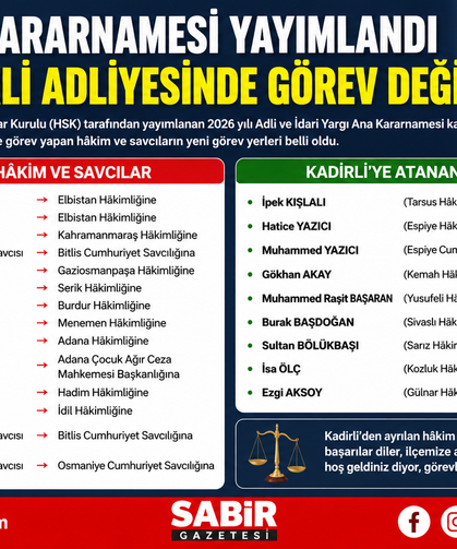 Kadirli Adliyesinde Görev Değişimi