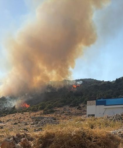 Kaş'ta makilik alanda çıkan yangına müdahale ediliyor