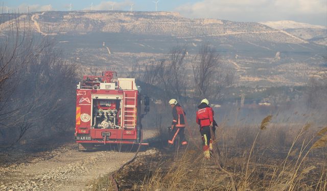 Mersin'de tarla ve çalılık alanda çıkan yangın söndürüldü