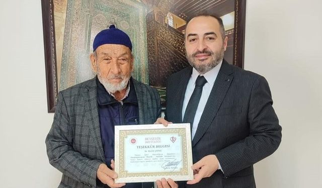 Beyşehirli 84 yaşındaki hafız Konya ikincisi oldu