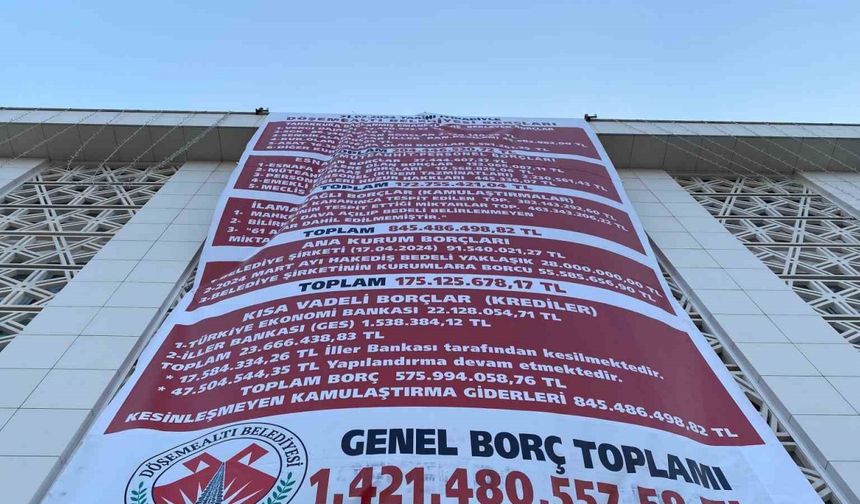 Antalya’da CHP’li belediye, önceki CHP’li yönetimin borçlarını belediye binasına astı