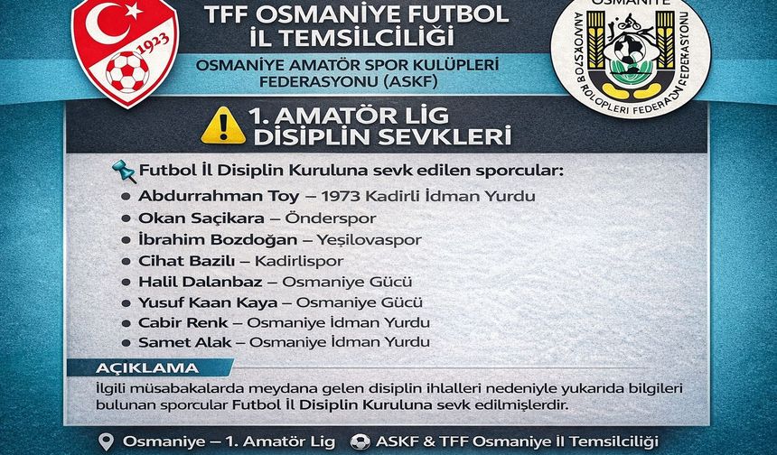 Osmaniye 1. Amatör Lig’de Disiplin Sevkleri