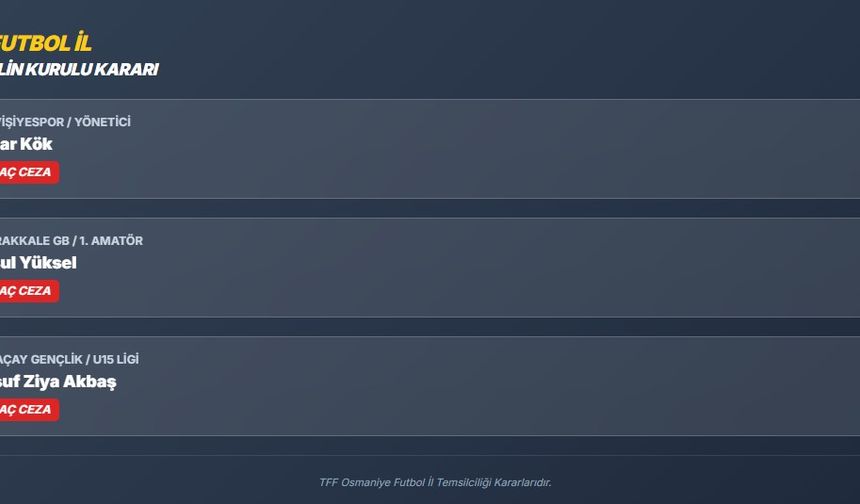 Osmaniye Amatörde Ceza Açıklandı