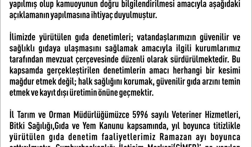 Elazığ Valiliği'nden denetim açıklaması