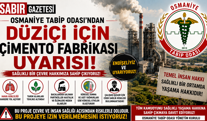 Osmaniye Tabip Odası’ndan Düziçi İçin Çimento Fabrikası Uyarısı