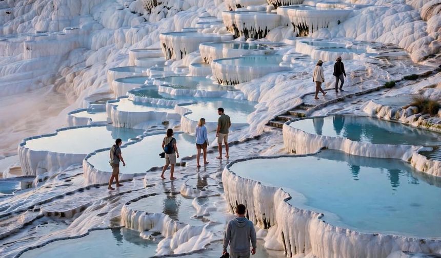 Pamukkale’nin Beyaz Güzelliği Ziyaretçileri Büyülüyor