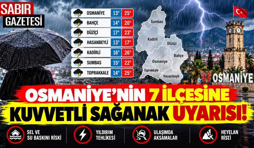 Osmaniye'nin 7 İlçesine Kuvvetli Sağanak Uyarısı!