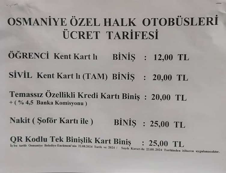 Osmaniye’de Toplu Taşıma Ücretlerine Zam Yeni Tarifeler Açıklandı (1)