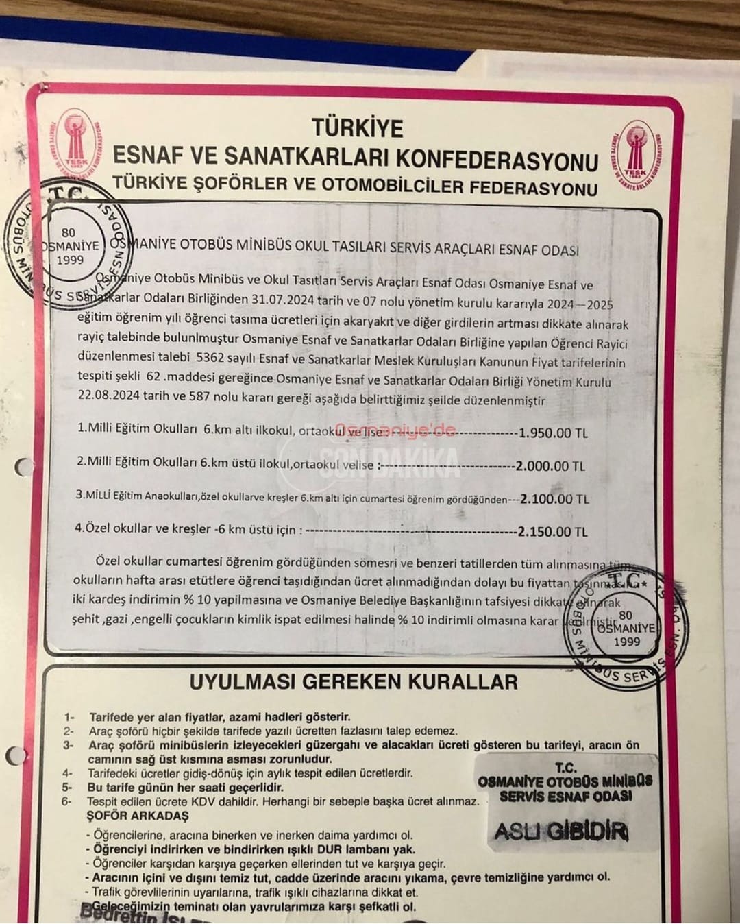 Osmani̇ye Servi̇s Ücretleri̇