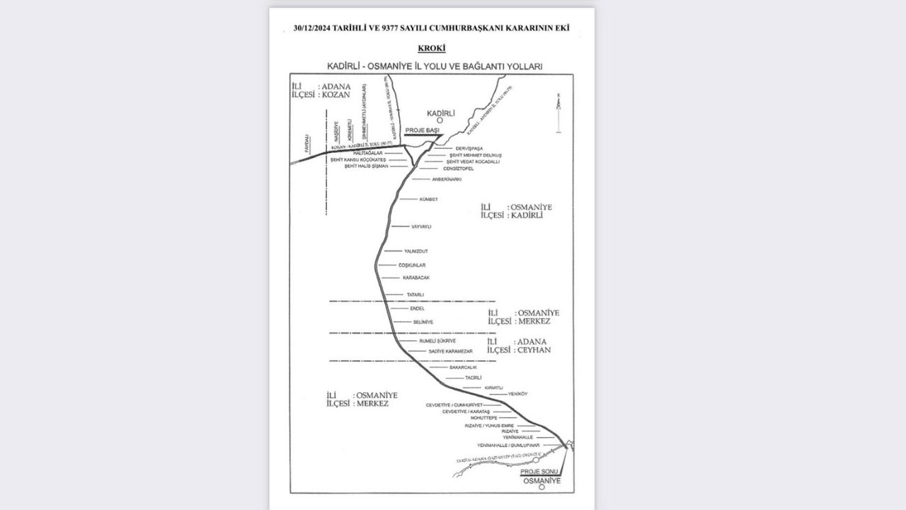 Kadirli Osmaniye Yolu Kroki