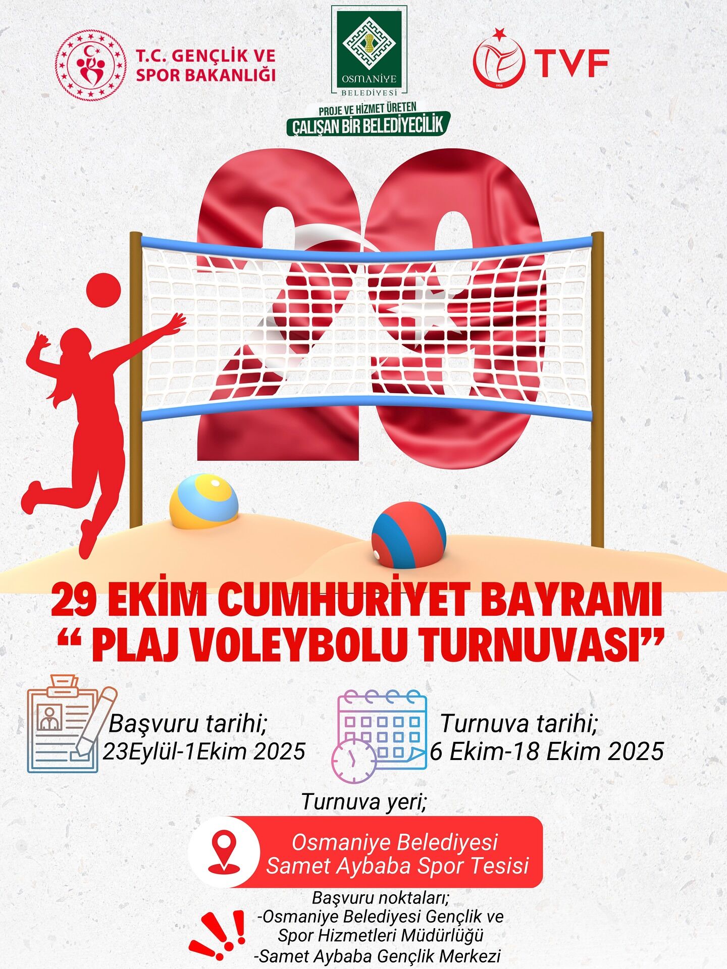 29 Ekim Cumhuriyet Bayramı Plaj Voleybolu Turnuvası Başlıyor!