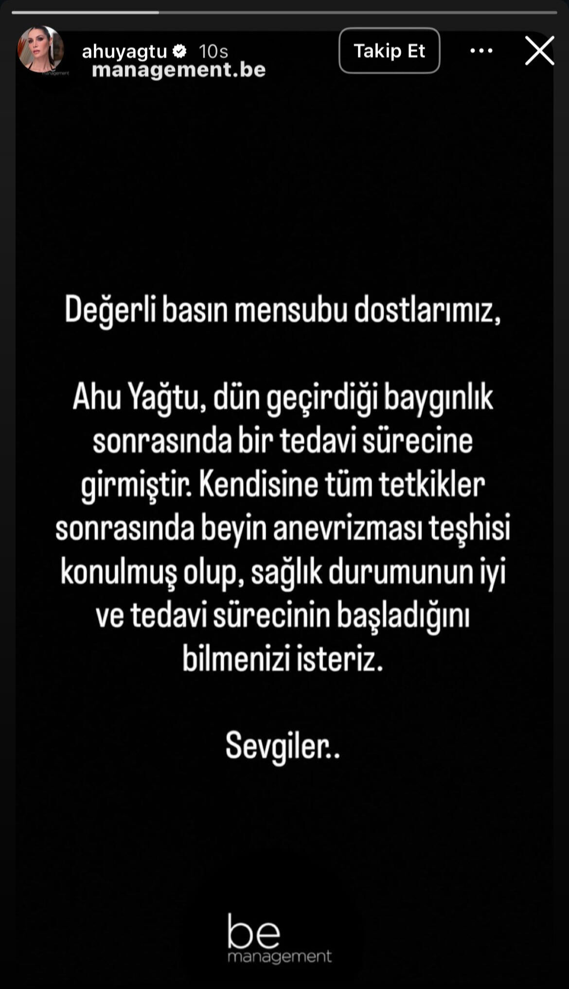 Ünlü Oyuncu Ahu Yağtu’dan Sağlık Haberi (1)