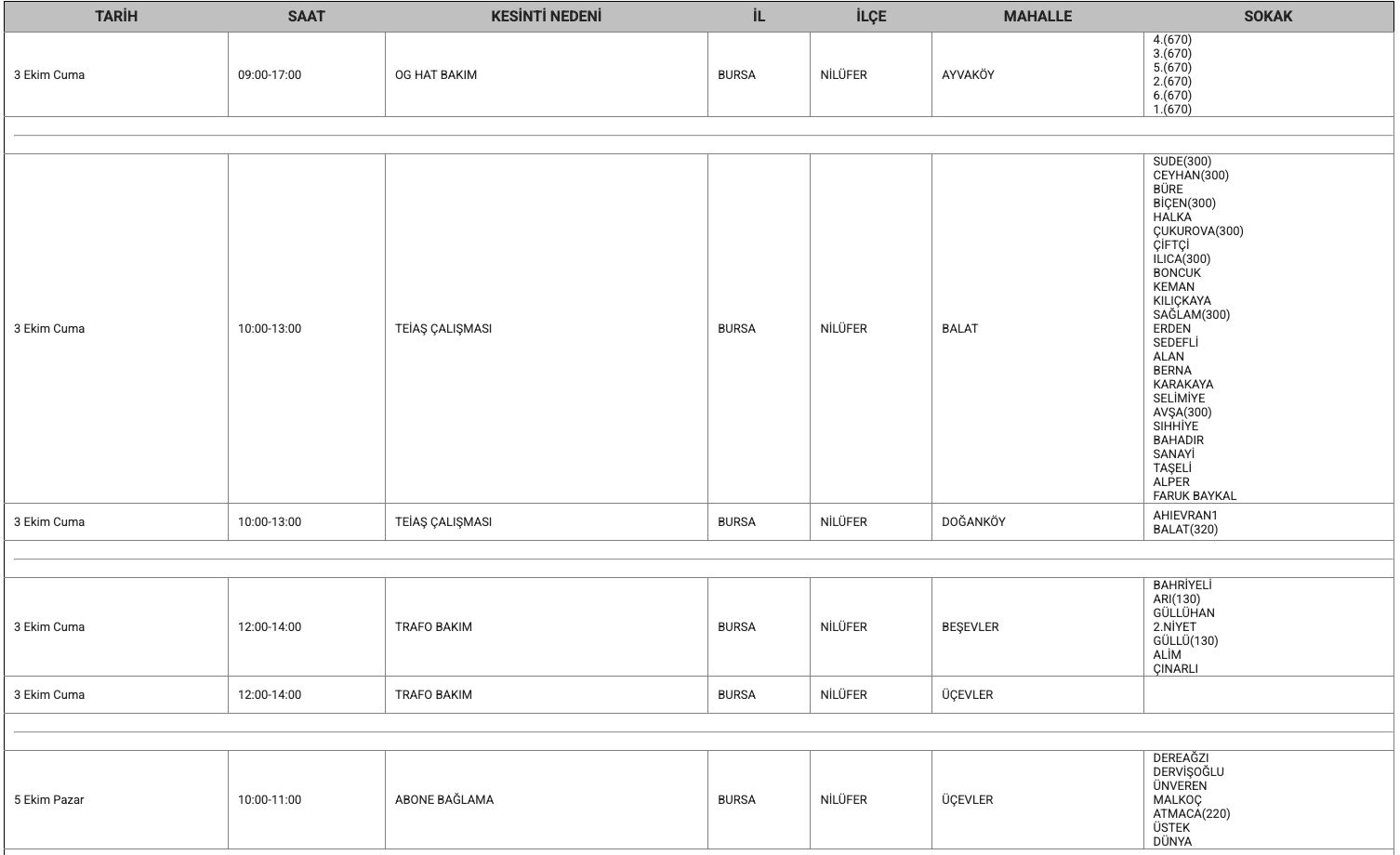 Bursa Elektrik Kesintisi 2 5 Ekim İşte İlçe İlçe Liste4