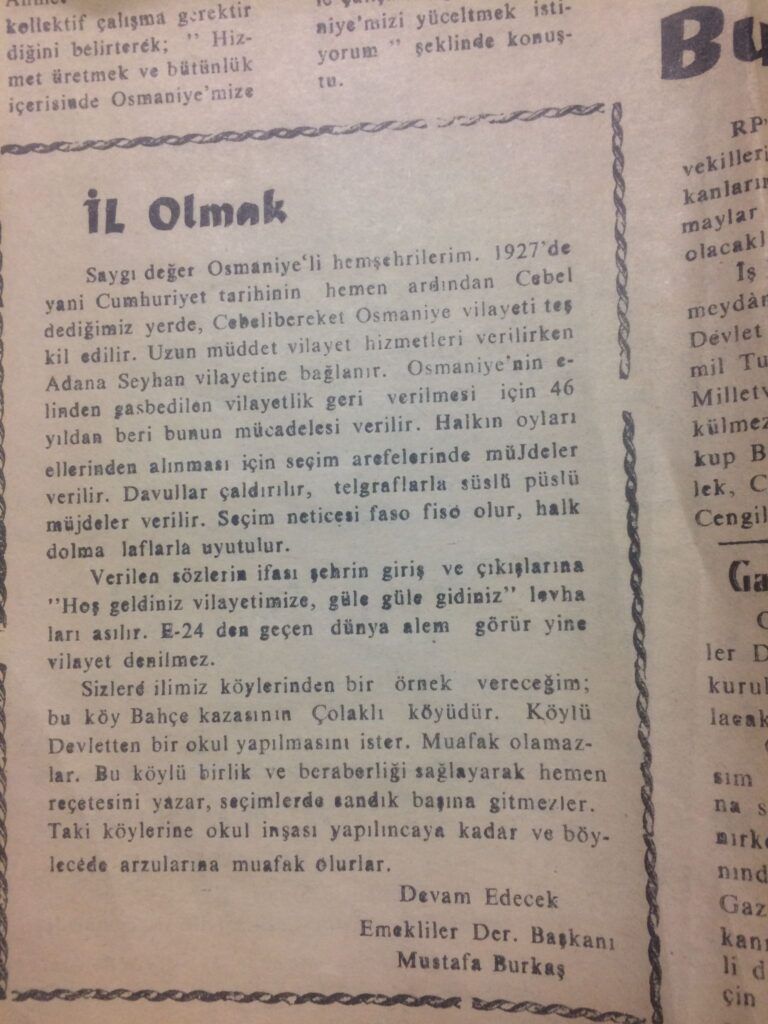 Osmaniye 63 Yıl Sonra İle Kavuştu “İl Olmak” Mücadelesinin Perde Arkası Ve Etkileri (1)