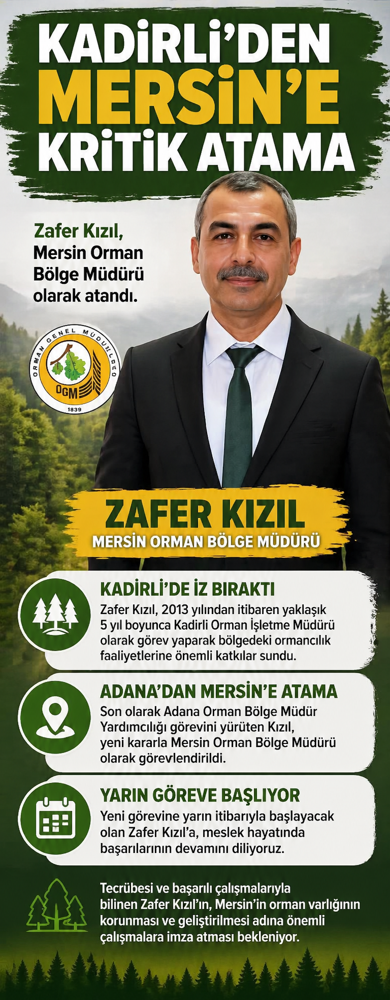 Kadirli’den Mersin’e Kritik Atama