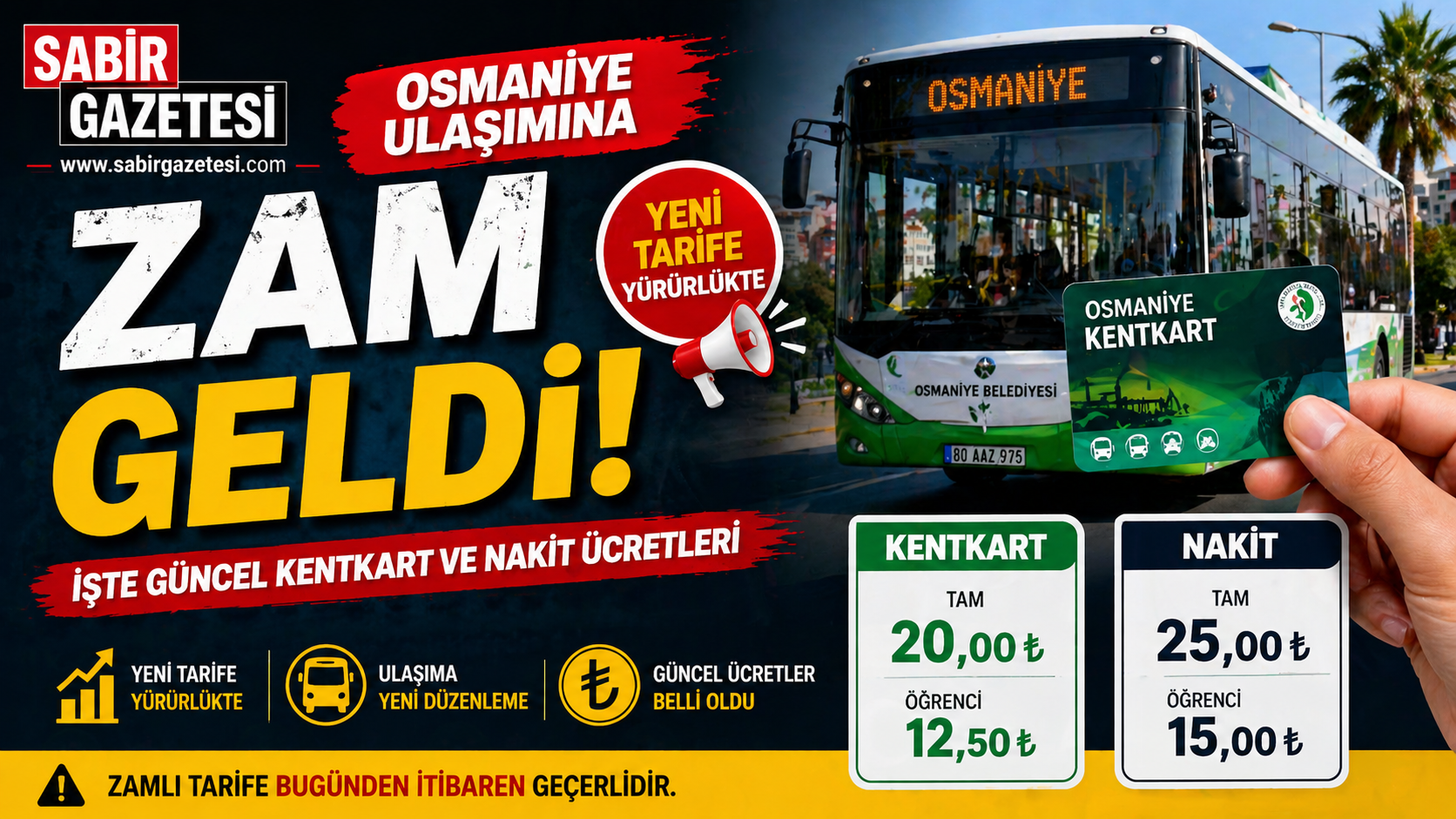 Osmaniye Ulaşımına Zam Geldi! İşte Güncel Kentkart ve Nakit Ücretleri