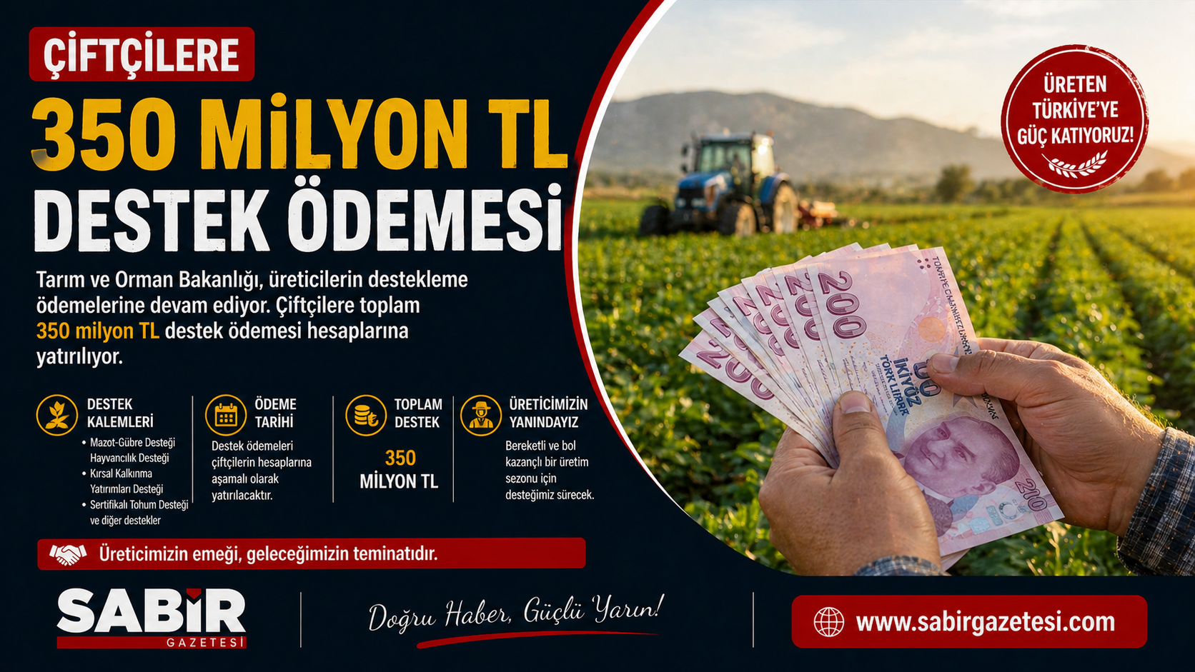 Osmaniyeli Çiftçilere 350 Milyon TL Destek Ödemesi