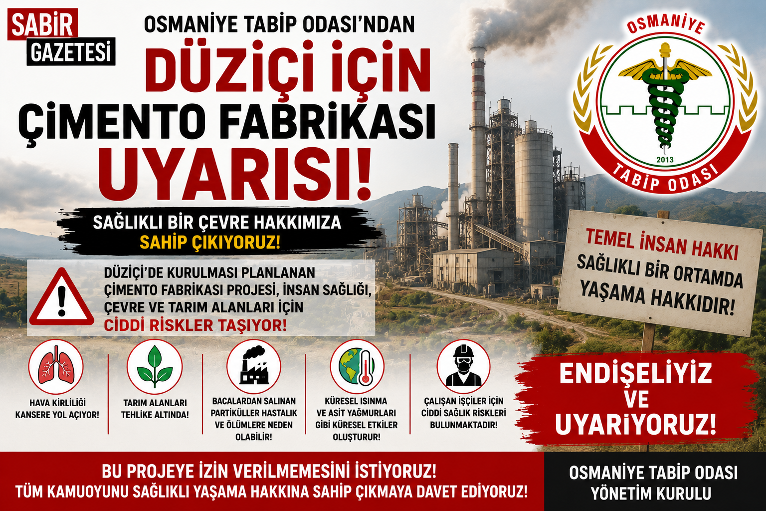 Osmaniye Tabip Odası’ndan Düziçi İçin Çimento Fabrikası Uyarısı