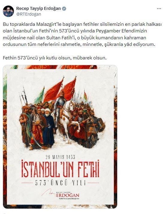 Erdoğan'dan Fetih Mesajı
