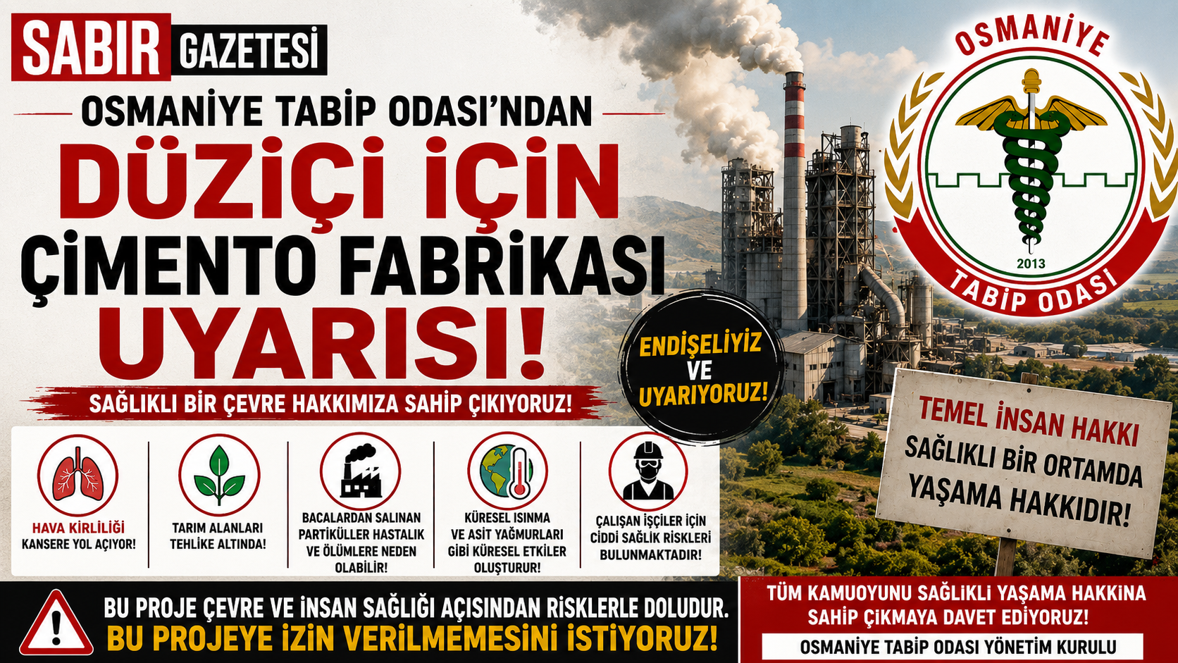 Osmaniye Tabip Odası’ndan Düziçi İçin Çimento Fabrikası Uyarısı
