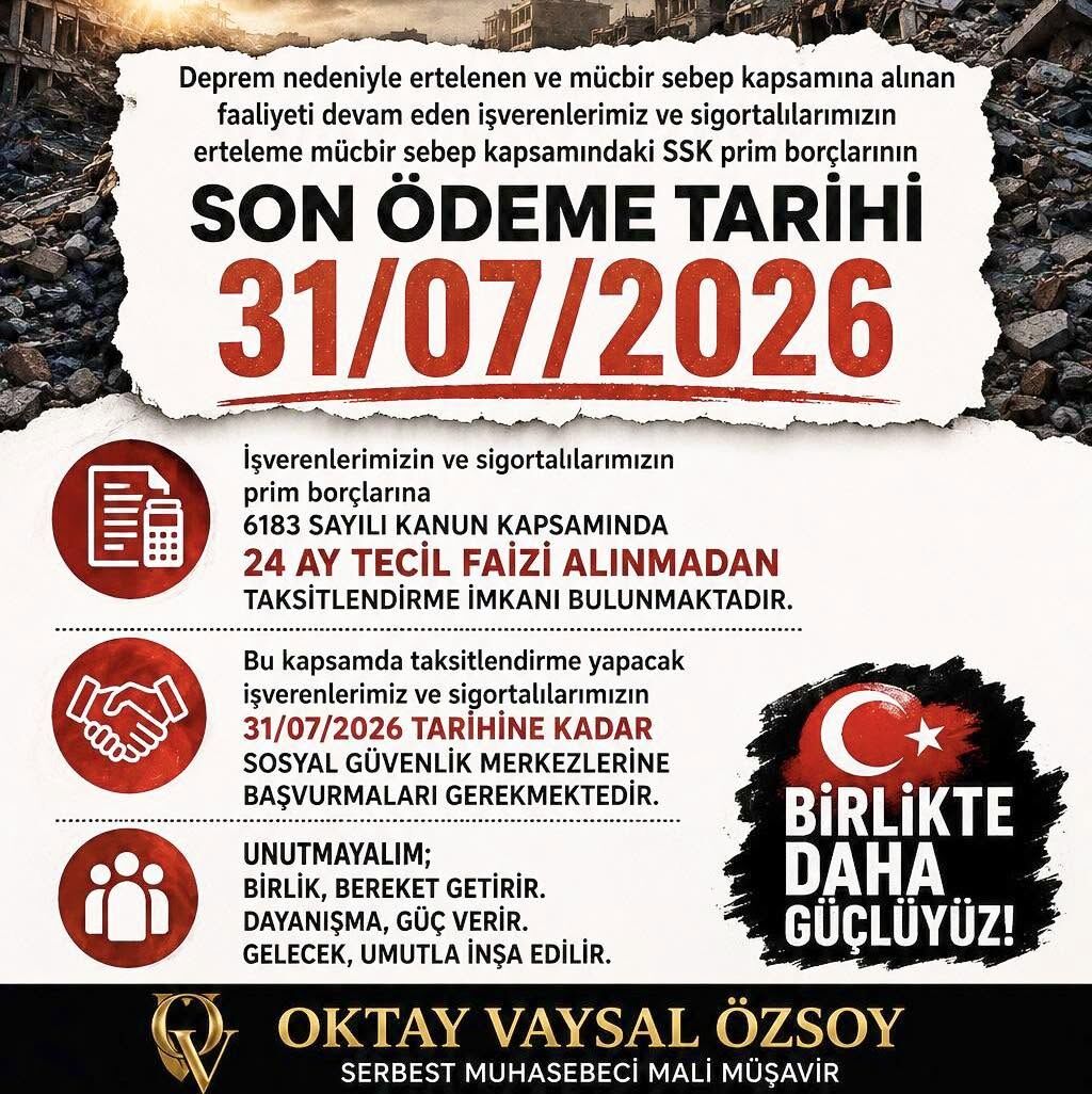 Deprem Bölgesine Sgk Prim Borcu İçin Kritik Uyarı