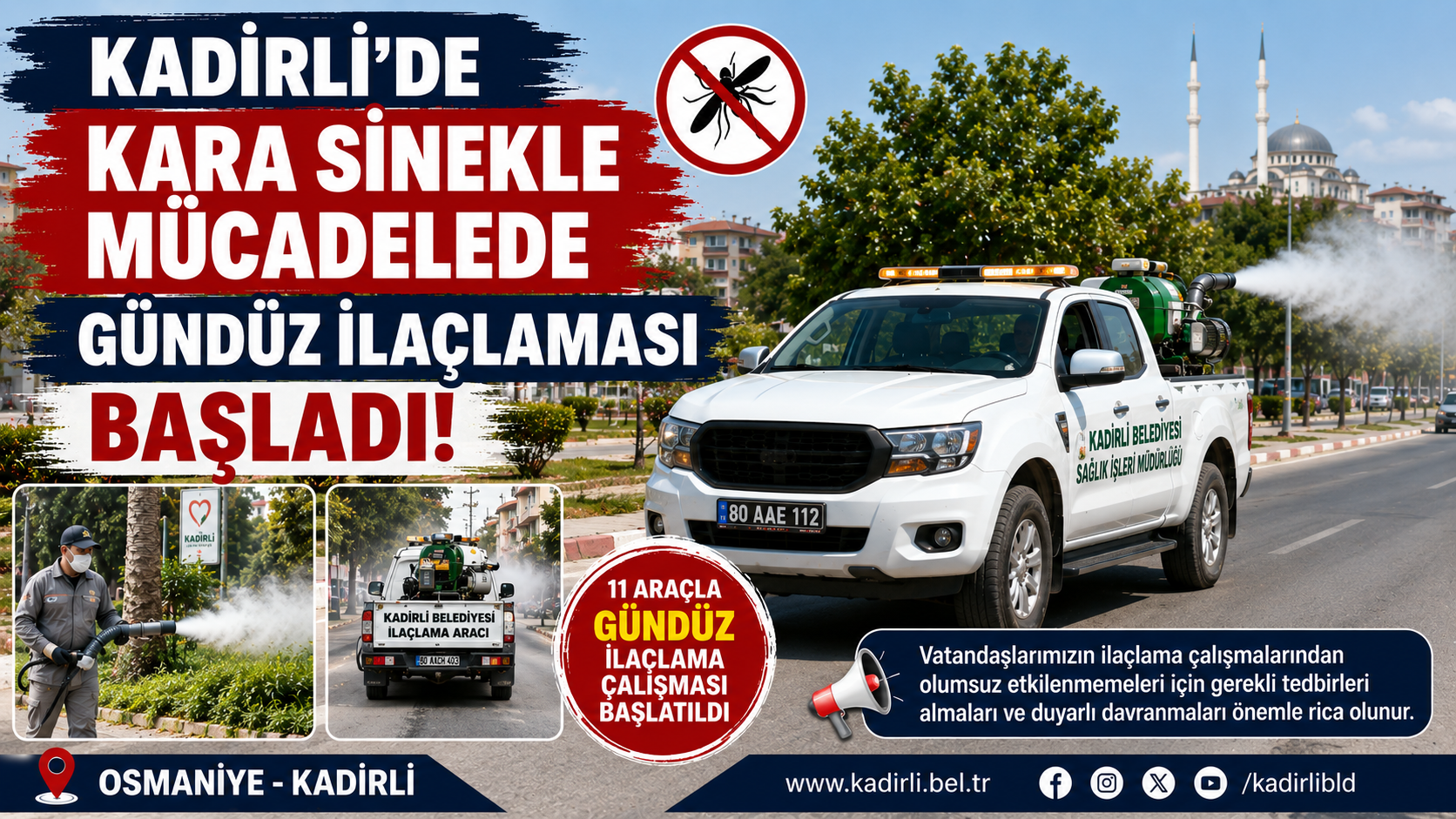 Kadirli'de Kara Sinekle Mücadelede Gündüz İlaçlaması Başladı
