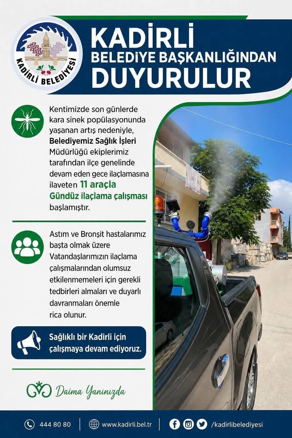 Kadirli'de Kara Sinekle Mücadelede Gündüz İlaçlaması Başladı