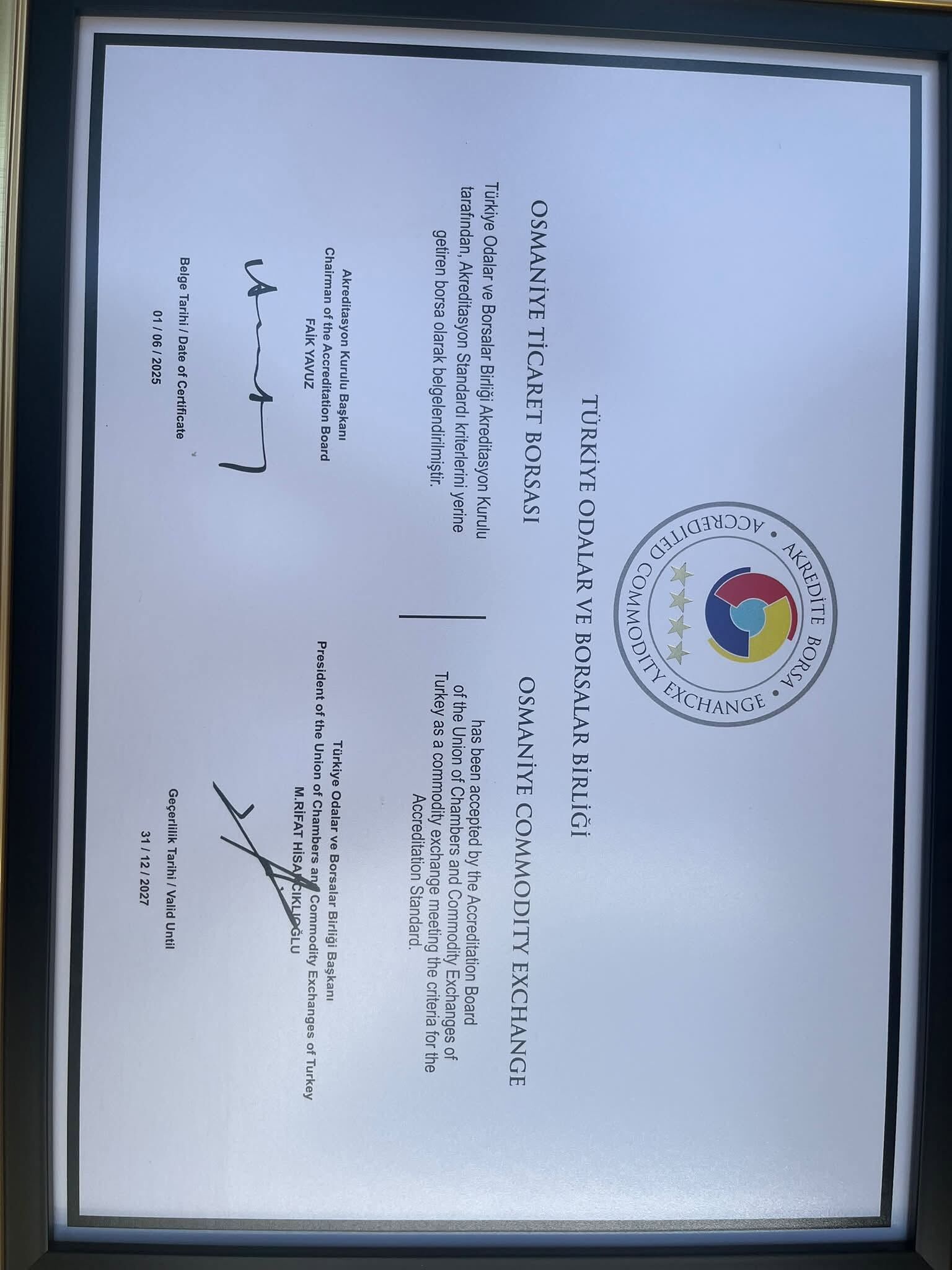 Osmaniye Ticaret Borsası Akreditasyon Sertifikası Aldı2