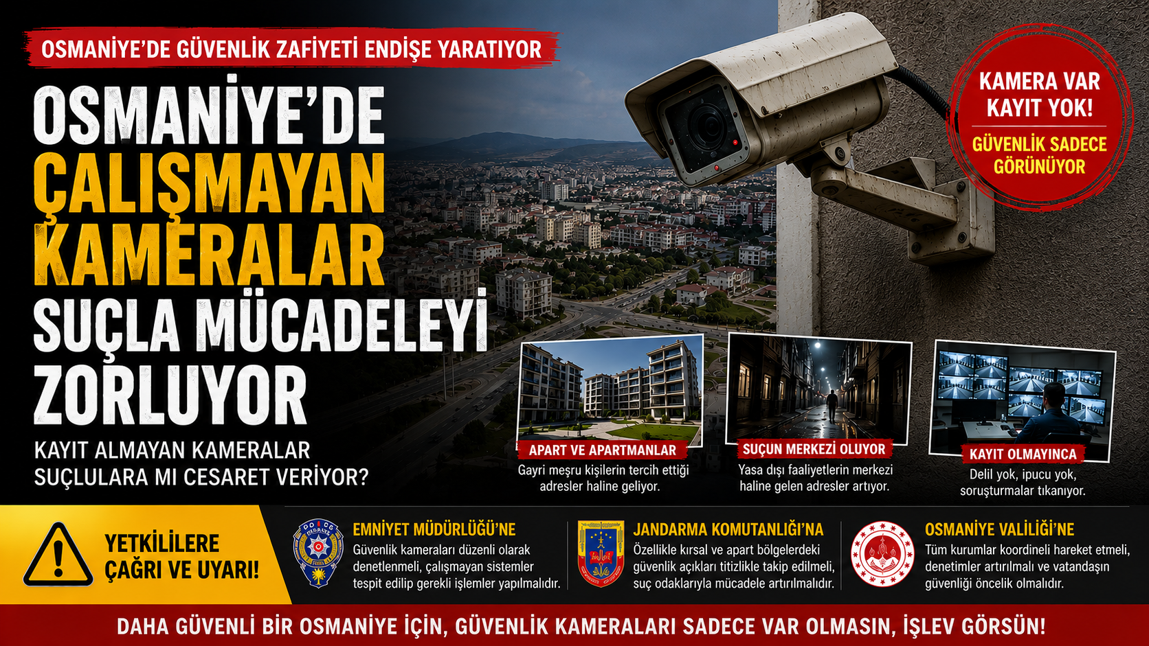 Osmaniye'de Çalışmayan Kameralar Suçla Mücadeleyi Zorluyor