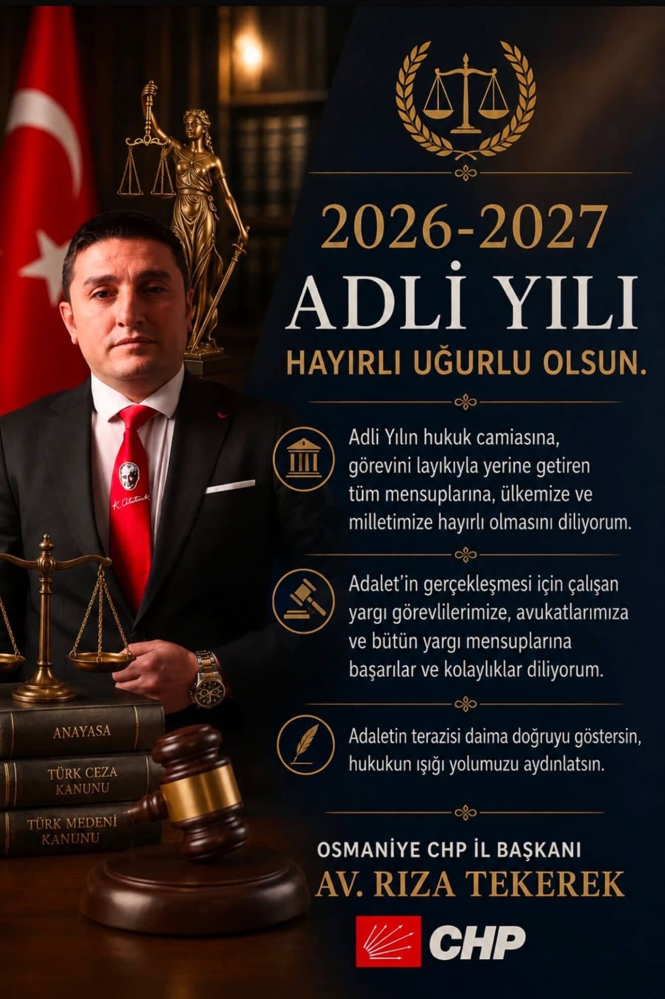 Chp Osmaniye İl Başkanı Tekerek’ten Adli Yıl Mesajı