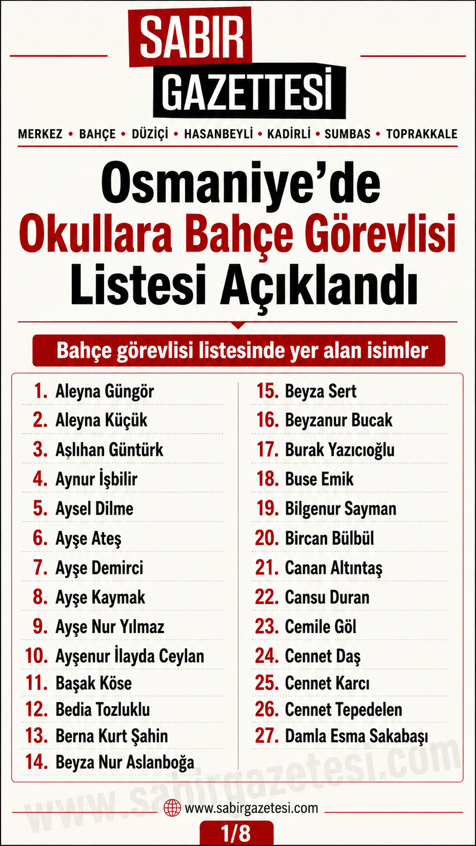Osmaniye’de Okullara Bahçe Görevlisi Listesi Açıklandı 1