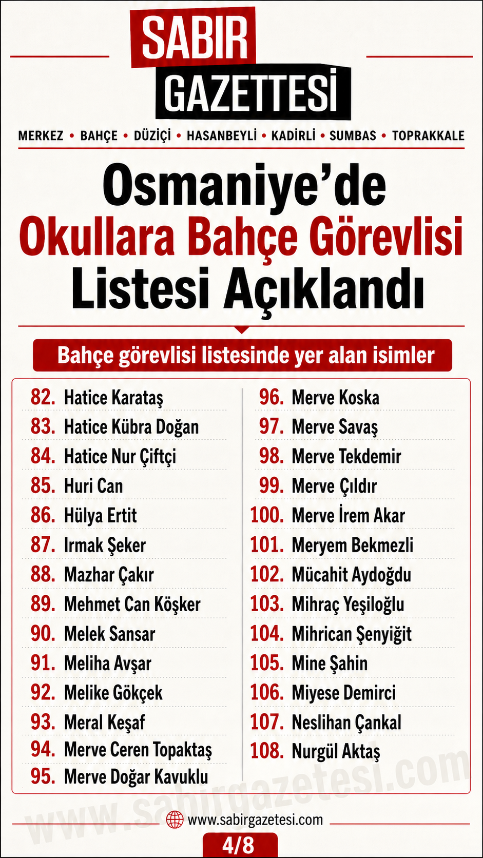 Osmaniye’de Okullara Bahçe Görevlisi Listesi Açıklandı 4