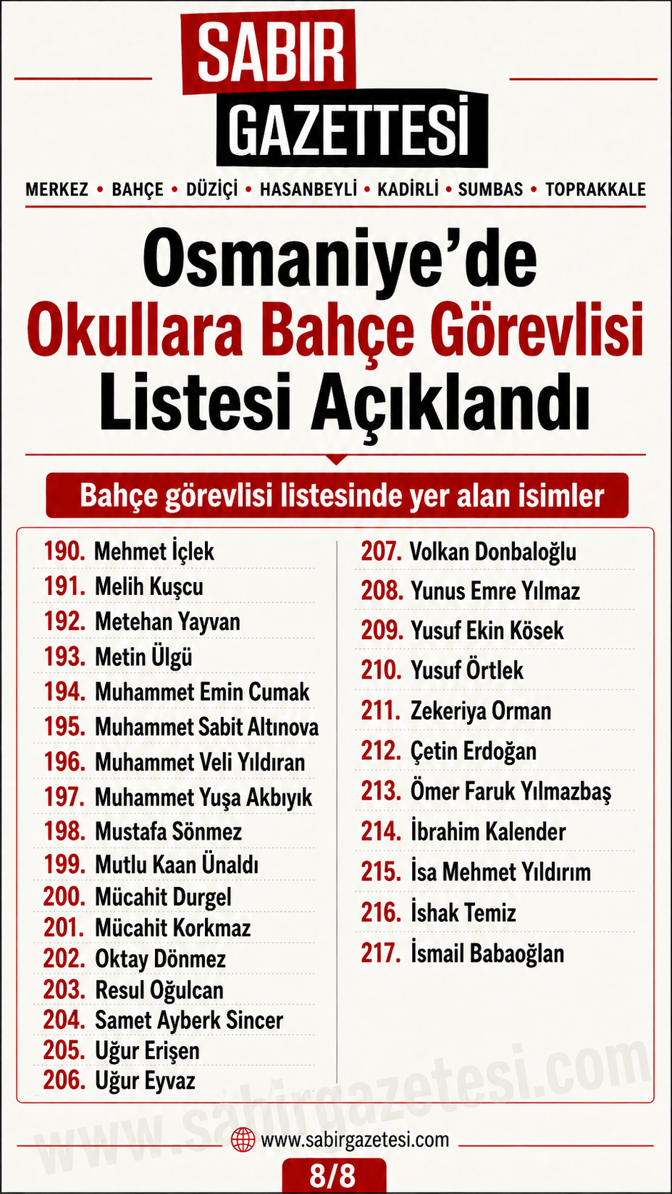 Osmaniye’de Okullara Bahçe Görevlisi Listesi Açıklandı 8