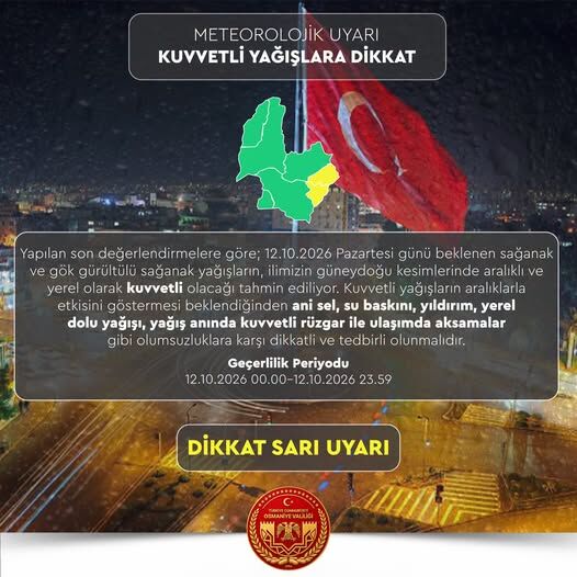 Osmaniye’de Sarı Uyarı Kuvvetli Sağanak Bekleniyor-1