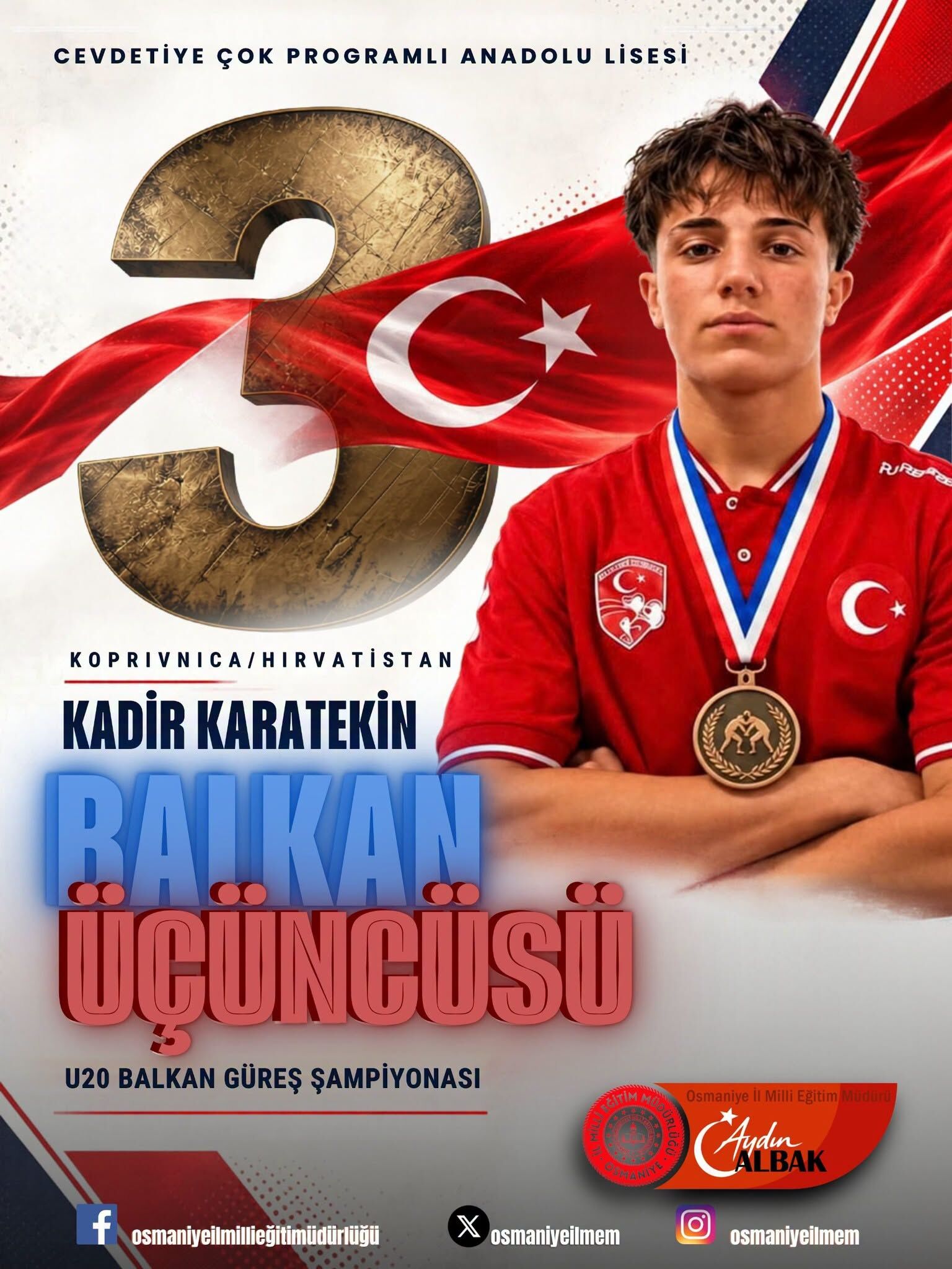 Osmaniyeli Kadir Karatekin Balkan Üçüncüsü Oldu