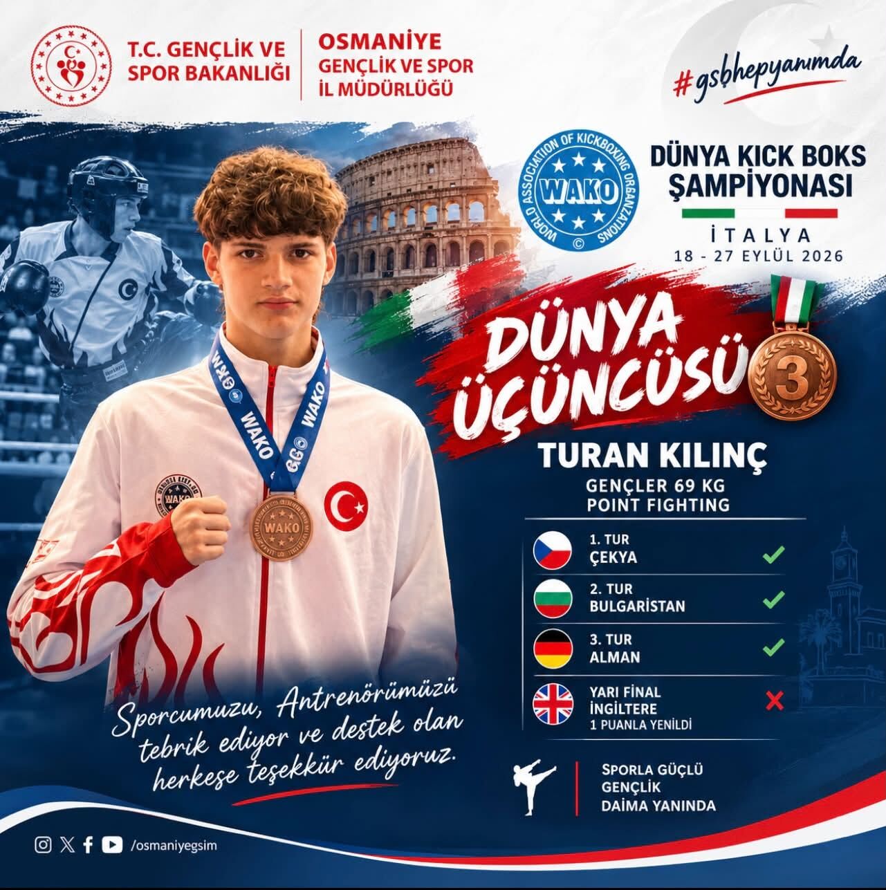 Osmaniyeli Sporcu Turan Kılınç’tan Dünya Başarısı