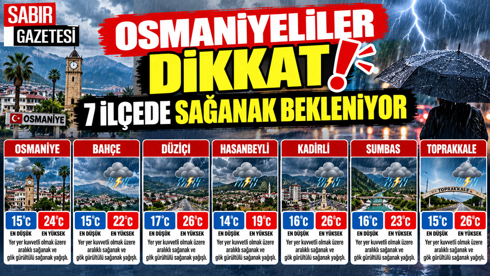 Osmaniyeliler Dikkat 7 İlçede Sağanak Bekleniyor
