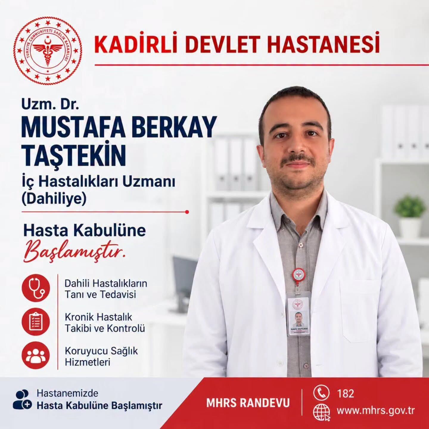 Uzm. Dr. Taştekin Kadirli’de Hasta Kabulüne Başladı